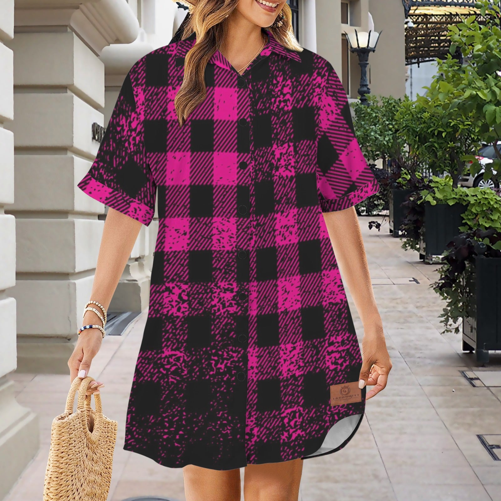 DUSTY PLAID Short Sleeve Shirt Dress