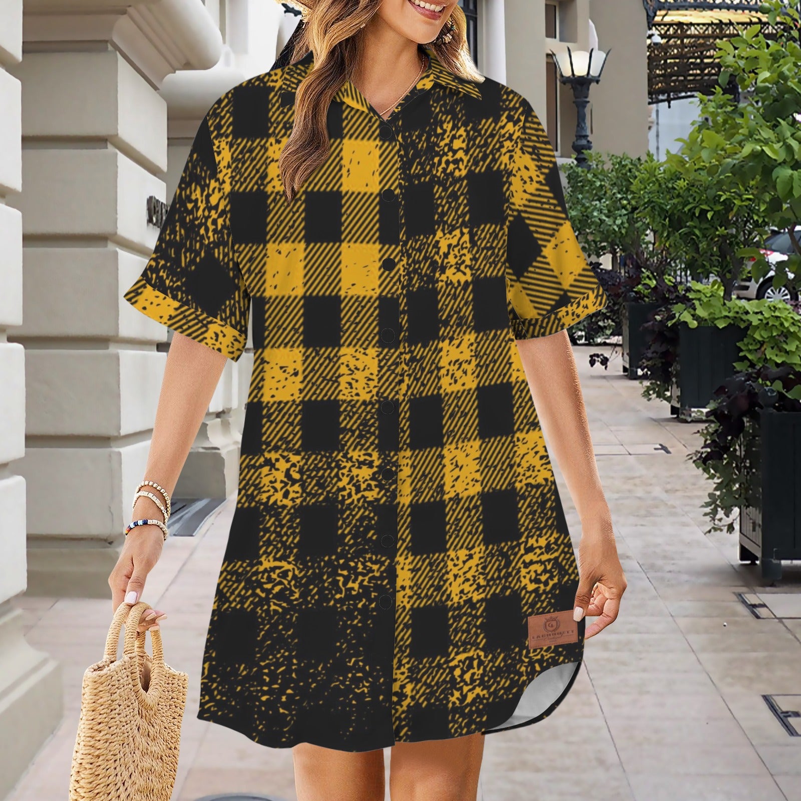 DUSTY PLAID Short Sleeve Shirt Dress