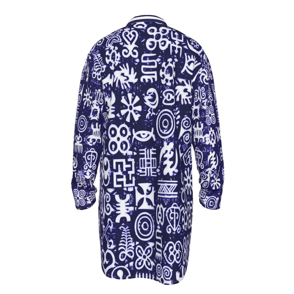 ADINKRA MX BLUE Men's Stand-up Collar Long Shirt