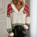 LCC KNITTED XMAS Women's Faux Knit V-Neck Sweater
