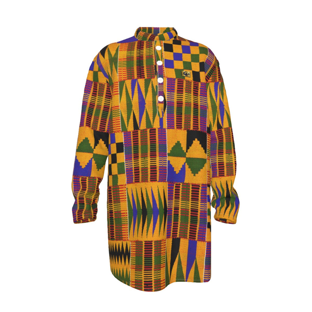 KENTE  Men's Stand-up Collar Long Shirt