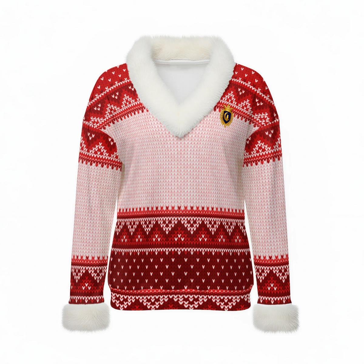 LCC KNITTED RED Women's Faux Knit V-Neck Sweater