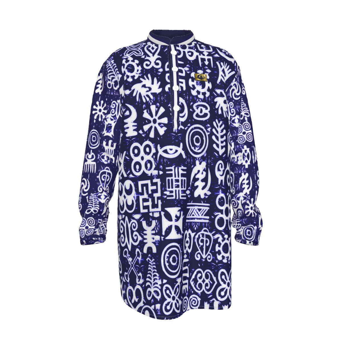 ADINKRA MX BLUE Men's Stand-up Collar Long Shirt