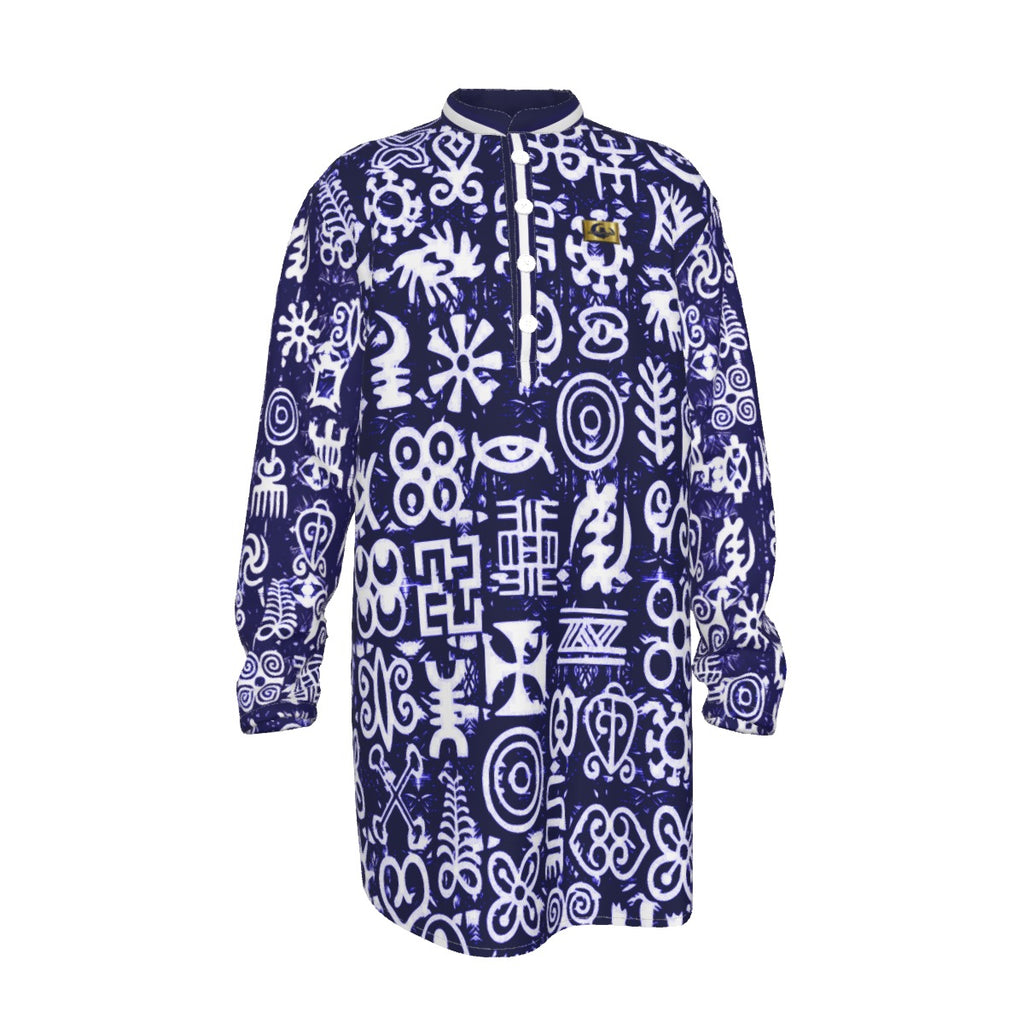 ADINKRA MX BLUE Men's Stand-up Collar Long Shirt