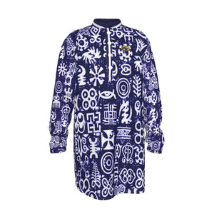 ADINKRA MX BLUE Men's Stand-up Collar Long Shirt