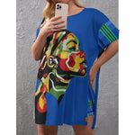 MADRAS BLUE CHWITY Women's Drop-Shoulder T-Shirt with Side Split and Shorts (Plus Size)