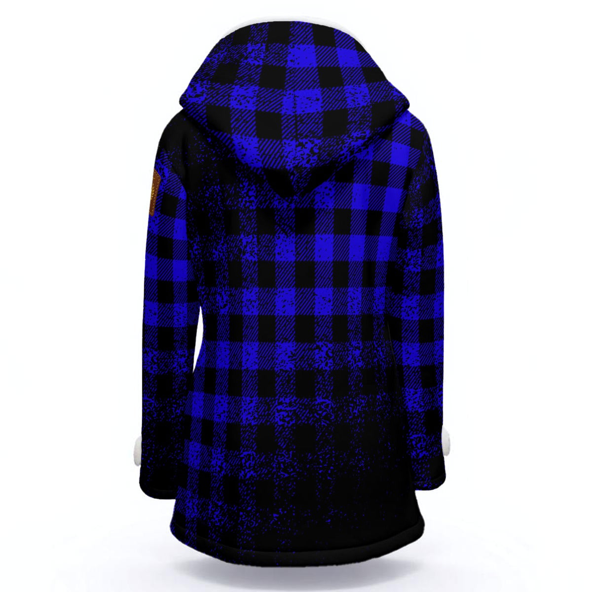 DUSTY PLAID BLUE Women's Hooded Double-Breasted Winter Coat