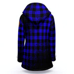 DUSTY PLAID BLUE Women's Hooded Double-Breasted Winter Coat