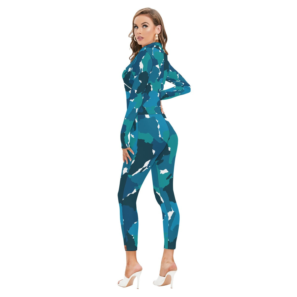 DIASPO CAMOU BLUE Women's Long-sleeved Jumpsuit
