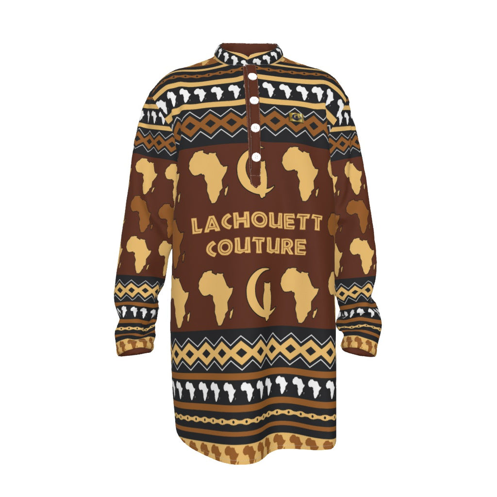 AFRIKA ORNEMENT Men's Stand-up Collar Long Shirt