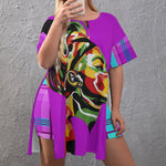 MADRAS VIOLET CHWITY Women's Drop-Shoulder T-Shirt with Side Split and Shorts (Plus Size)