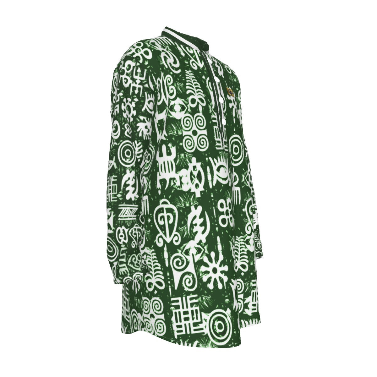 ADINKRA MX GREEN Men's Stand-up Collar Long Shirt