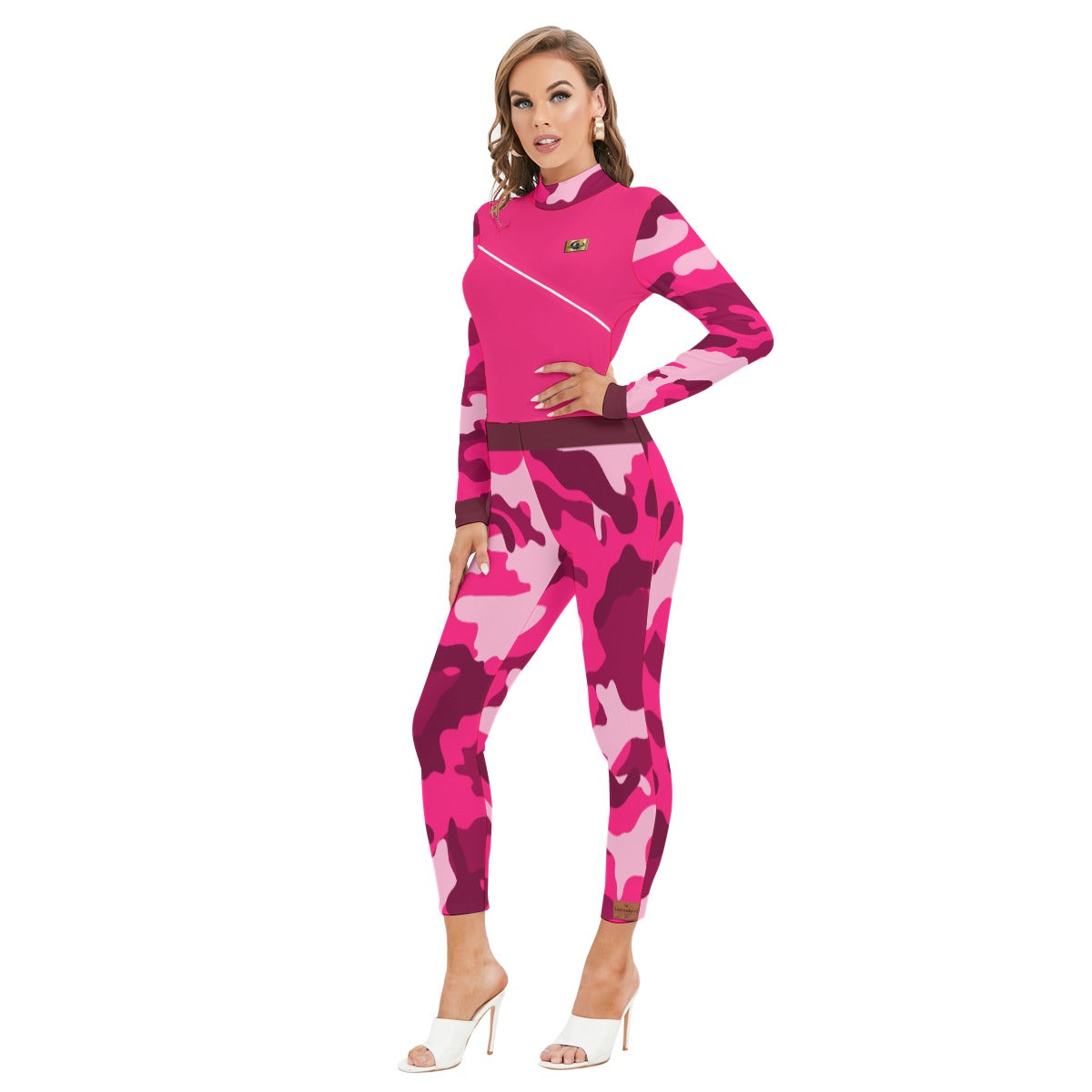 CAMOUFLAGE PINKISH Women's Long-sleeved Jumpsuit