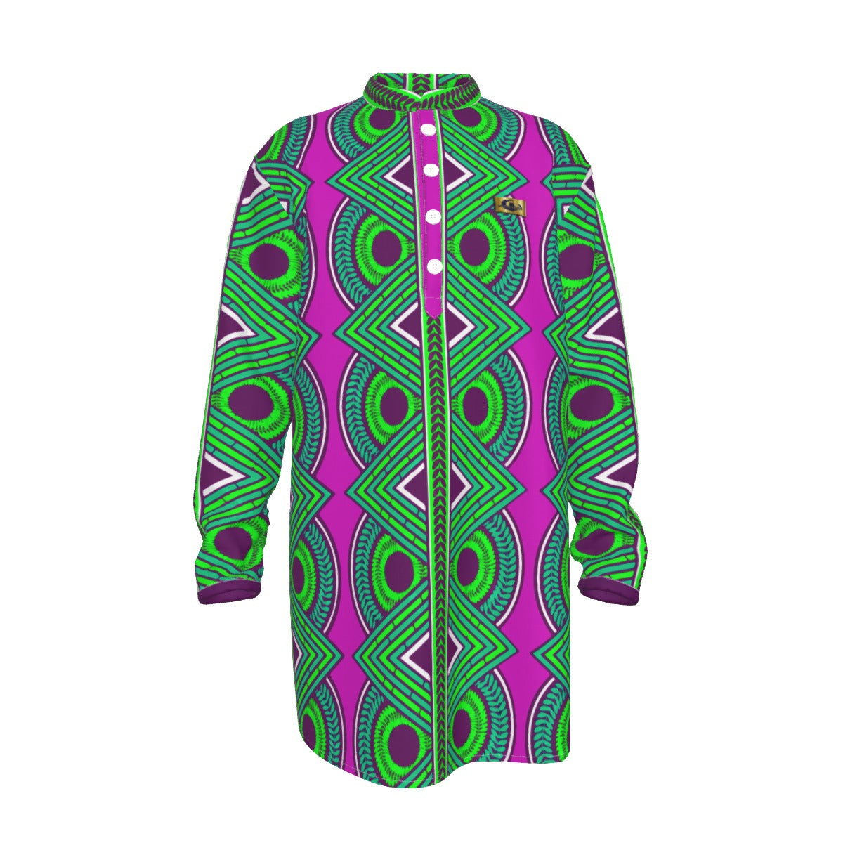 KAMA PATTERN VIOLET Men's Stand-up Collar Long Shirt