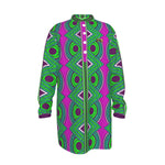 KAMA PATTERN VIOLET Men's Stand-up Collar Long Shirt