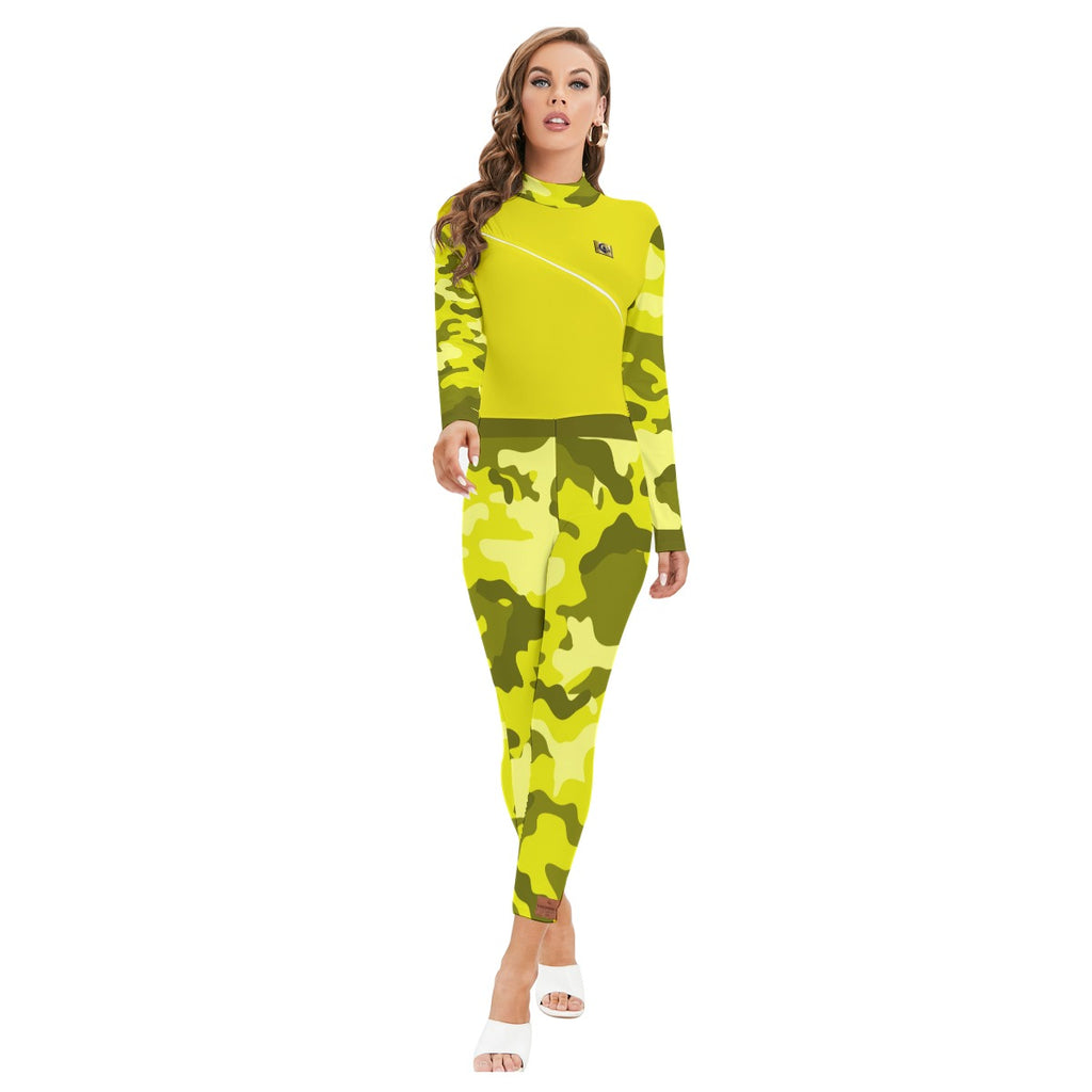 CAMOUFLAGE YLW Women's Long-sleeved  Jumpsuit