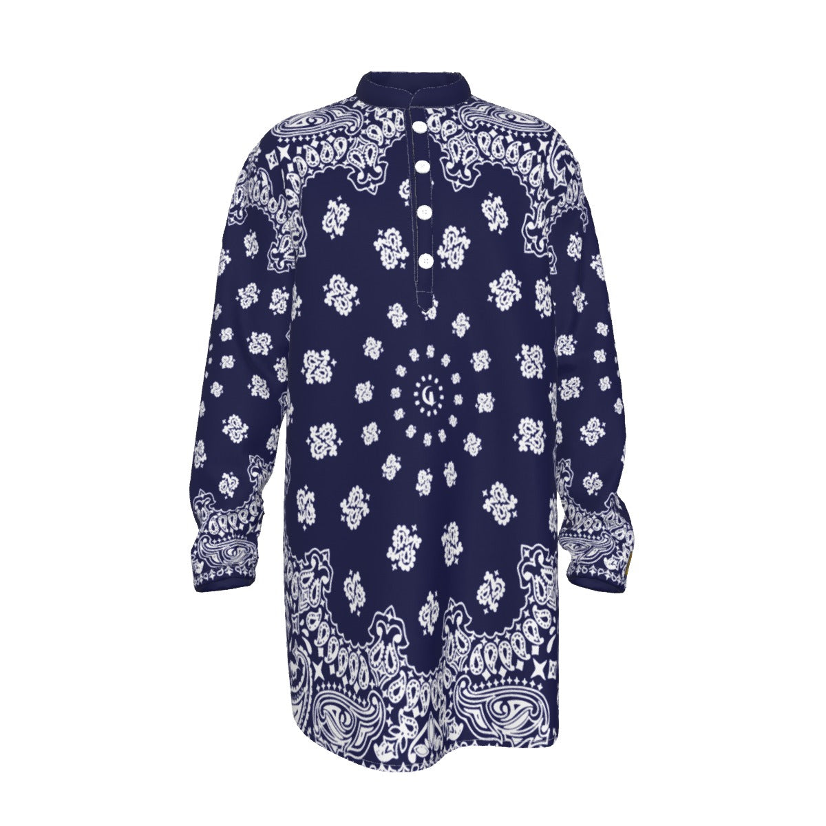 BANDANA NAVY BLUE Men's Stand-up Collar Long Shirt