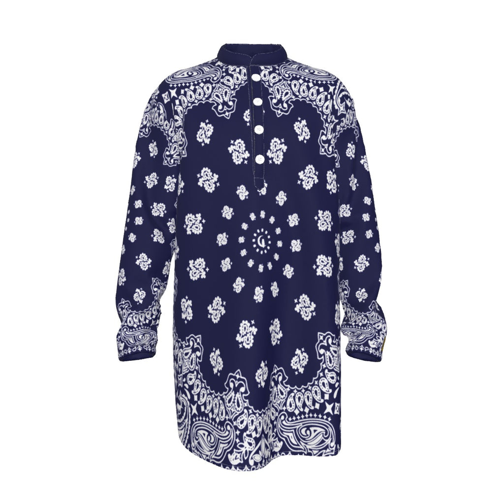 BANDANA NAVY BLUE Men's Stand-up Collar Long Shirt