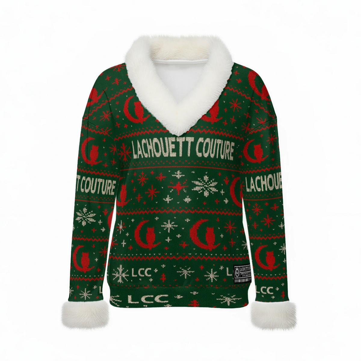 UGLY XMAS HOLY Women's Faux Knit V-Neck Sweater