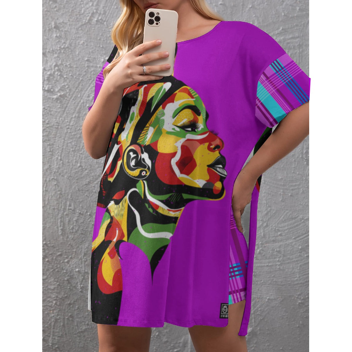 MADRAS VIOLET CHWITY Women's Drop-Shoulder T-Shirt with Side Split and Shorts (Plus Size)