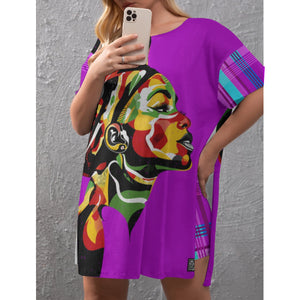 MADRAS VIOLET CHWITY Women's Drop-Shoulder T-Shirt with Side Split and Shorts (Plus Size)