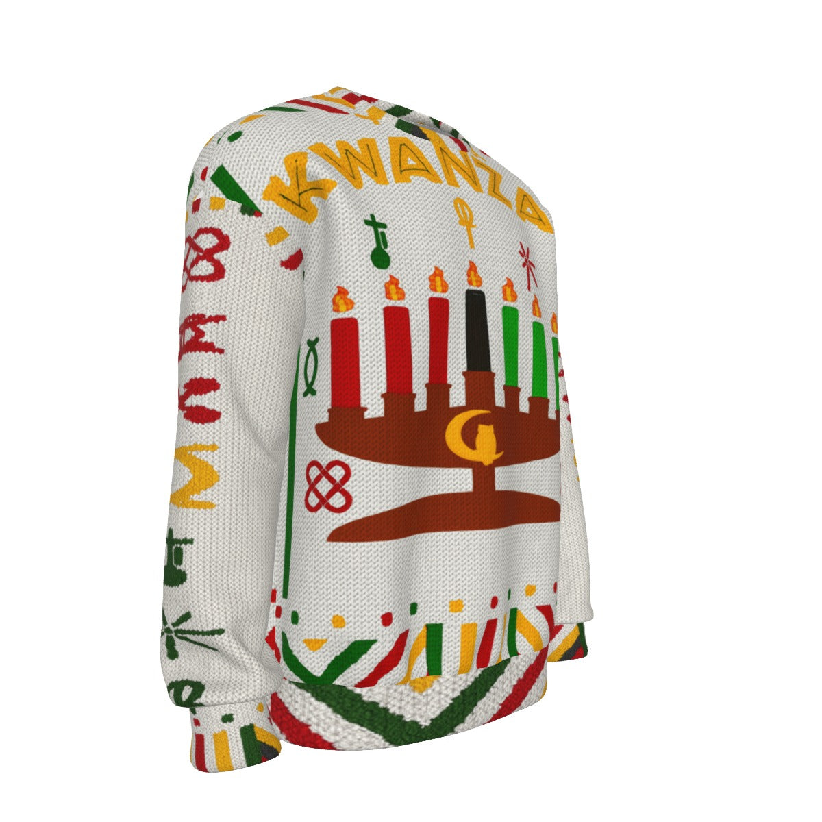 HAPPY KWANZAA WHT Unisex Drop-shoulder Knitted Fleece Sweater