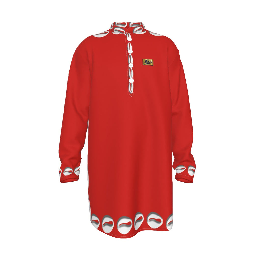 COWRIE SHELL RED Stand-up Collar Long Shirt