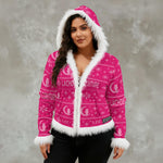 UGLY XMAS PINK Women's Faux Fur Hooded Jacket | Velvet