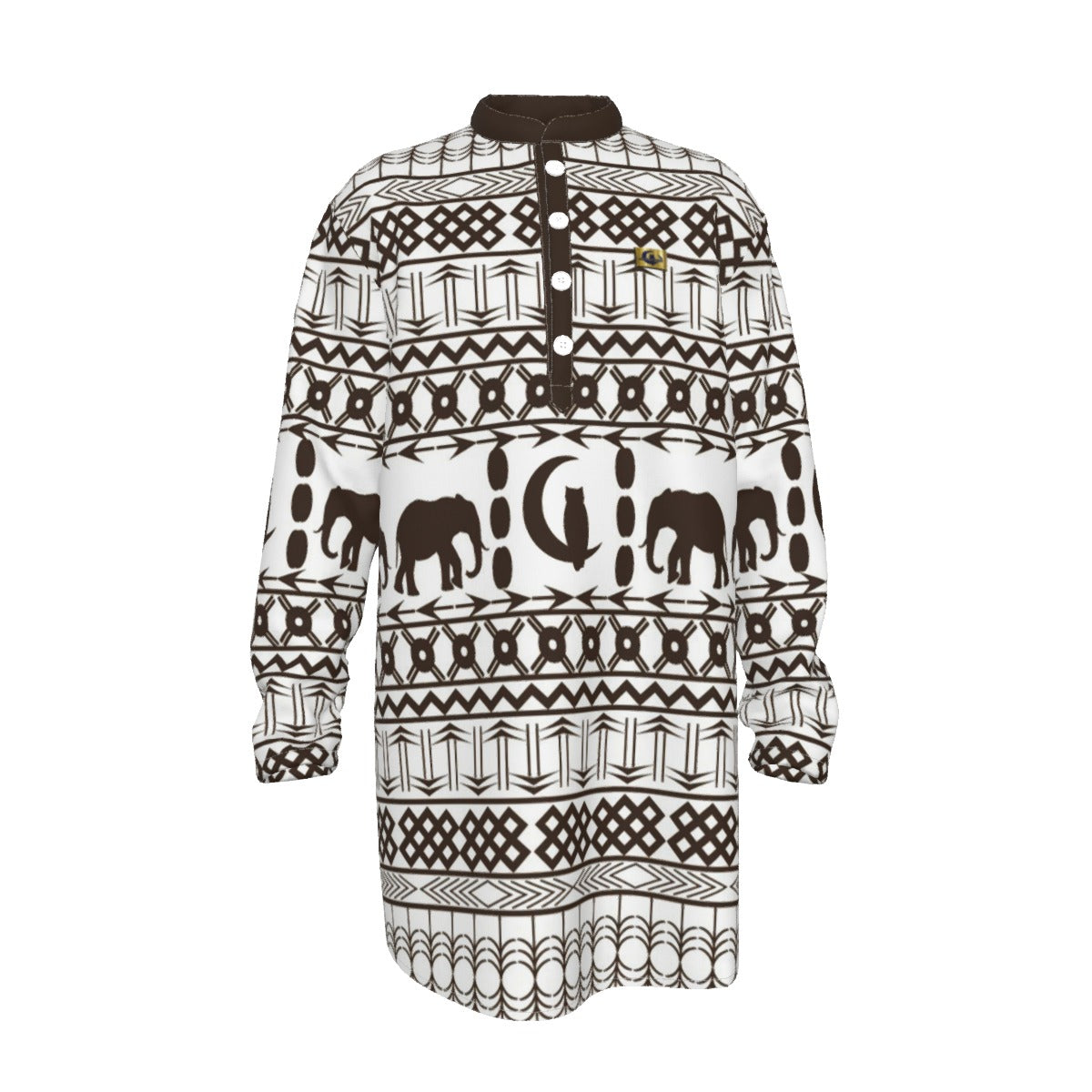 ELEPHANT ORNEMENT Men's Stand-up Collar Long Shirt