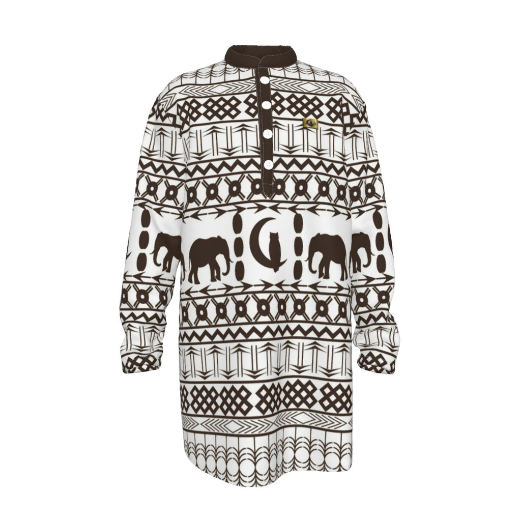 ELEPHANT ORNEMENT Men's Stand-up Collar Long Shirt