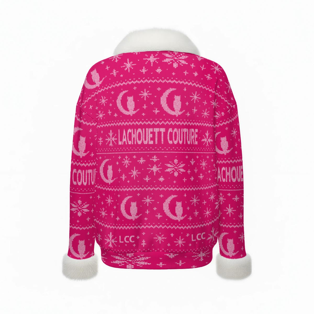 UGLY XMAS PINK Women's Faux Knit V-Neck Sweater