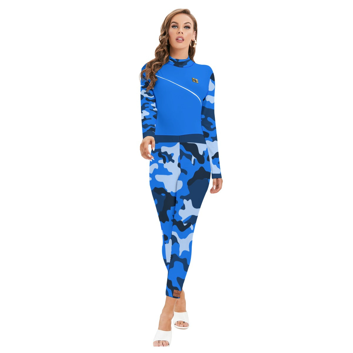 CAMOUFLAGE BLUE Women's Long-sleeved  Jumpsuit