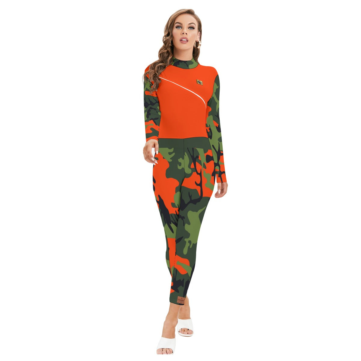 CAMOUFLAGE KAKI Women's Long-sleeved Jumpsuit