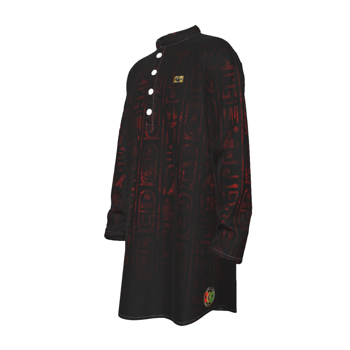 HIEROGLYPH RED Men's Stand-up Collar Long Shirt