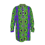 KAMA PATTERN BLUE Men's Stand-up Collar Long Shirt