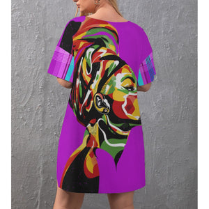 MADRAS VIOLET CHWITY Women's Drop-Shoulder T-Shirt with Side Split and Shorts (Plus Size)