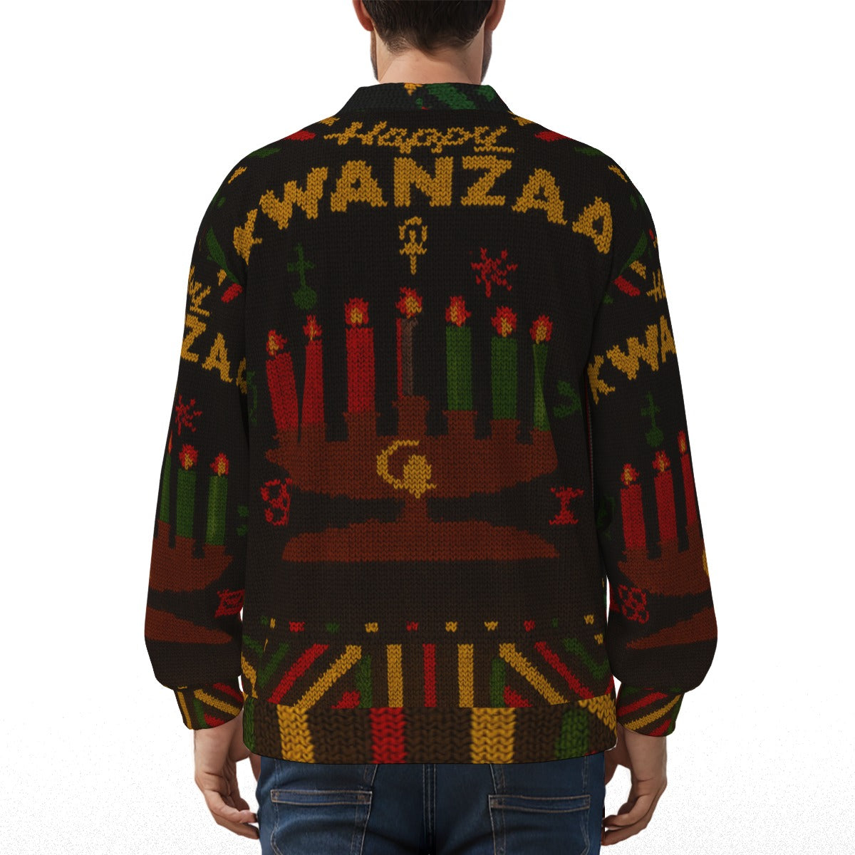 HAPPY KWANZAA BLC Unisex V-neck Knitted Fleece Cardigan With Button Closure