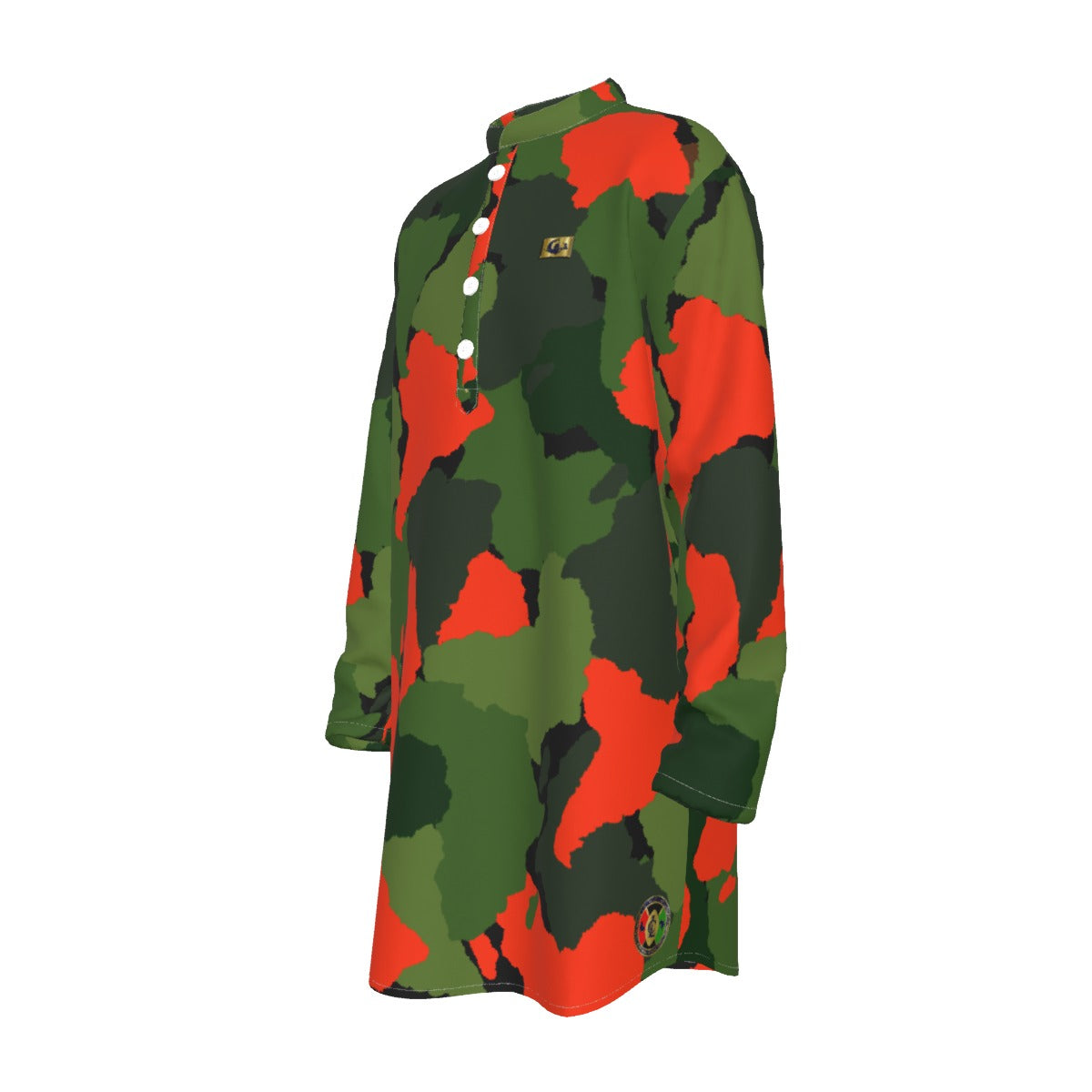 DIASPORA CAMO KAKI Men's Stand-up Collar Long Shirt