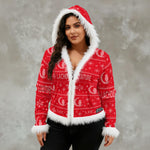 UGLY XMAS RED Women's Faux Fur Trim Hooded Jacket | Velvet