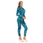 DIASPO CAMOU BLUE Women's Long-sleeved Jumpsuit