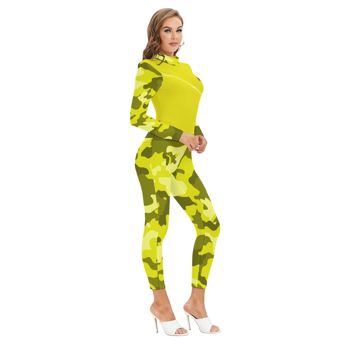 CAMOUFLAGE YLW Women's Long-sleeved  Jumpsuit
