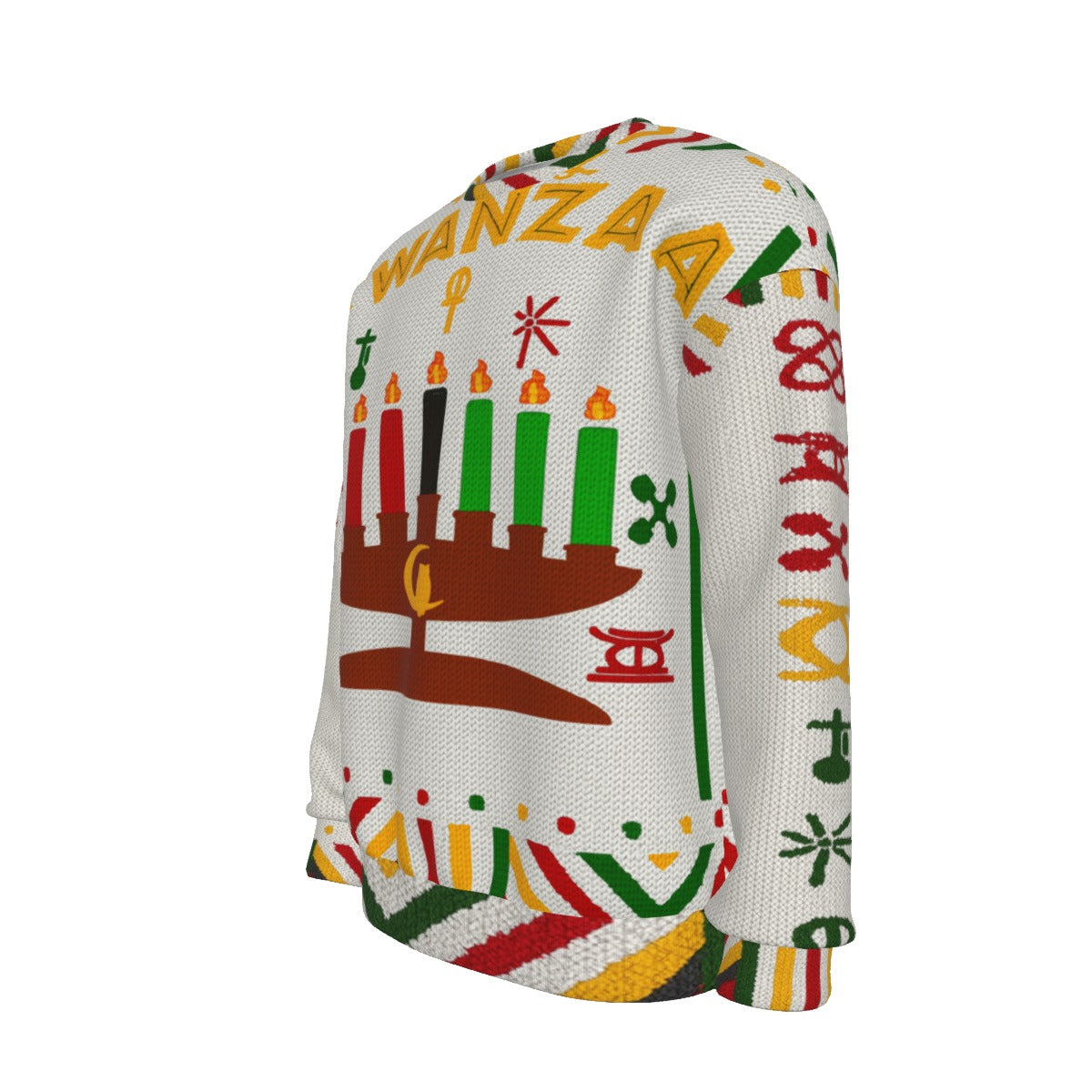 HAPPY KWANZAA WHT Unisex Drop-shoulder Knitted Fleece Sweater