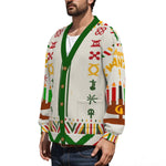 HAPPY KWANZAA WHT Unisex V-neck Knitted Fleece Cardigan With Button Closure