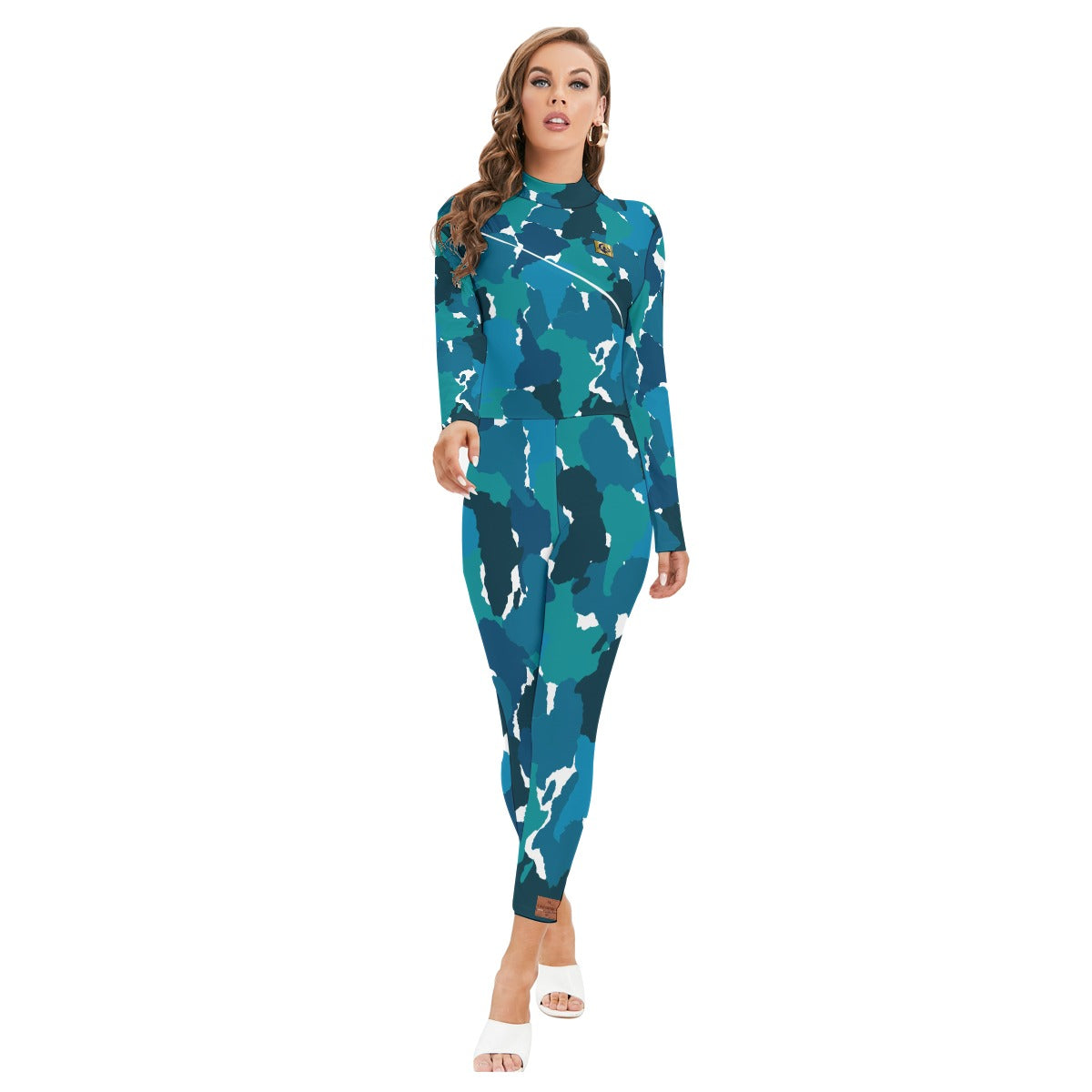 DIASPO CAMOU BLUE Women's Long-sleeved Jumpsuit