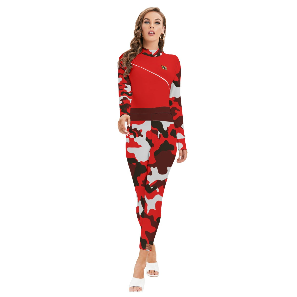 CAMOUFLAGE RED Women's Long-sleeved Jumpsuit