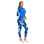 CAMOUFLAGE BLUE Women's Long-sleeved  Jumpsuit
