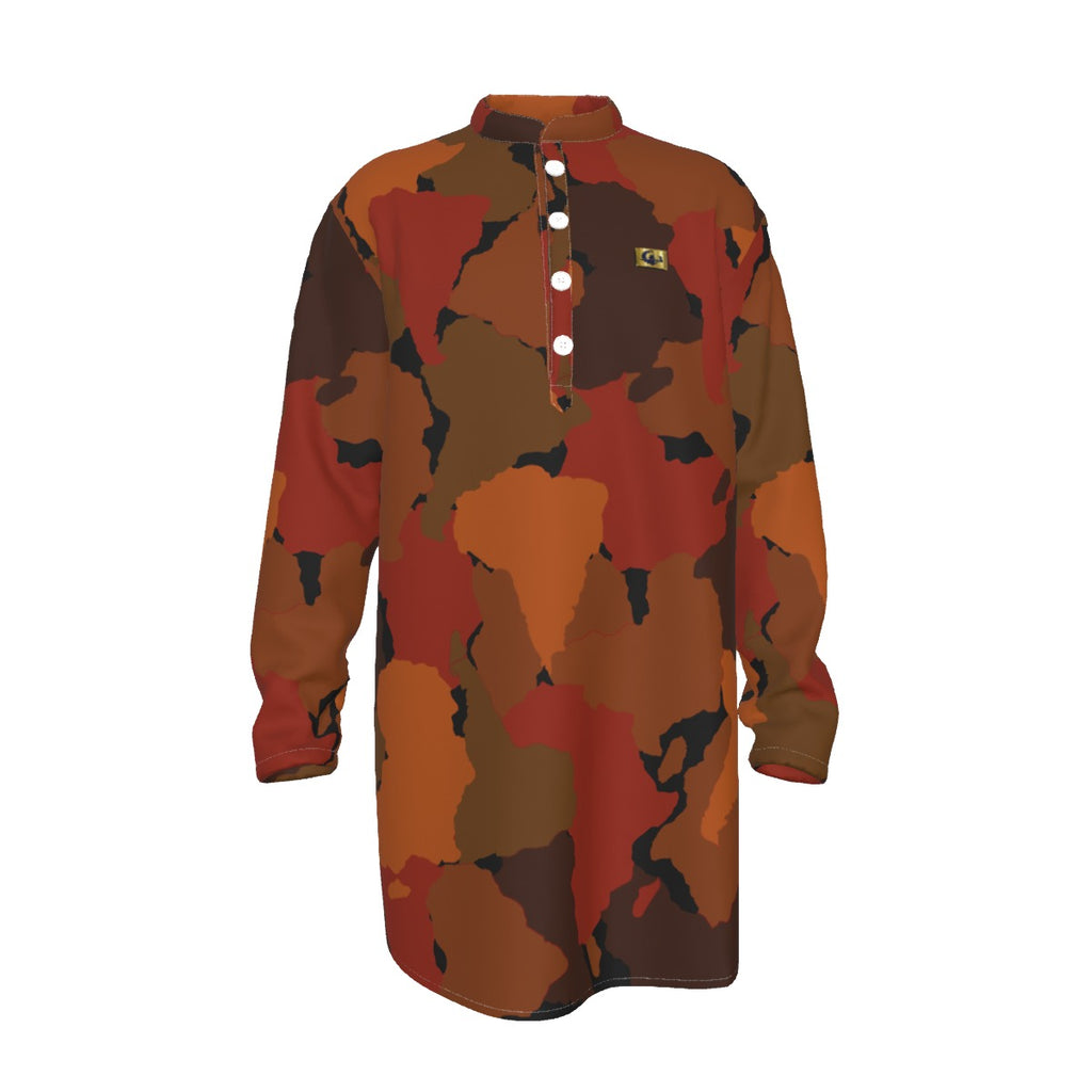 DIASPORA CAMO BRWN Men's Stand-up Collar Long Shirt