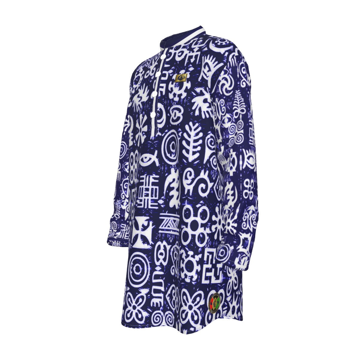 ADINKRA MX BLUE Men's Stand-up Collar Long Shirt