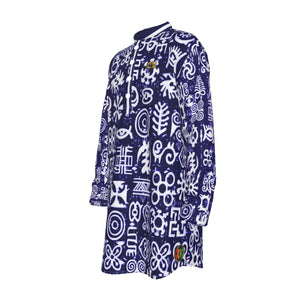 ADINKRA MX BLUE Men's Stand-up Collar Long Shirt