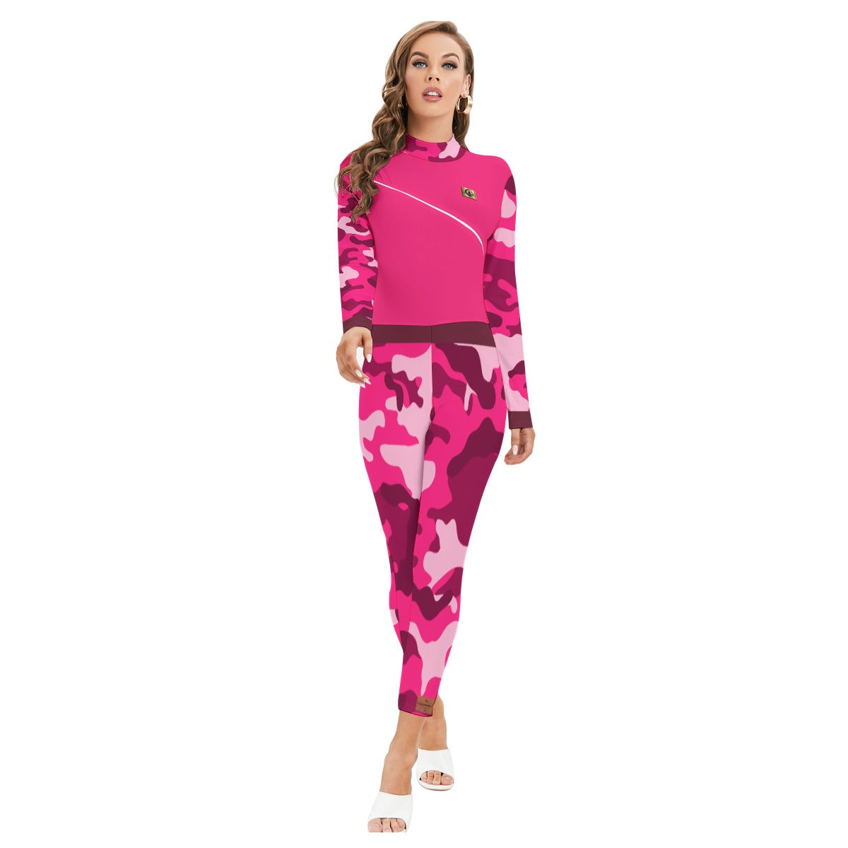 CAMOUFLAGE PINKISH Women's Long-sleeved Jumpsuit